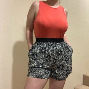 Orange & black & white Patterned short jumpsuit